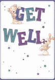 Cheerful and uplifting, this get well card radiates optimism as two adorable figures-a soft teddy bear and a lively puppy-appear to leap joyfully from the design, both holding and balancing the colourful letters of 'Get Well.' Indigo and teal tones saturate the bold typography, creating eye-catching contrast against a gentle cream backdrop reminiscent of the sunlit interiors of Florist Wembley on a bright day. Spirited starbursts in blues and purples sparkle across the image, lending a whimsical, hopeful touch that mirrors the atmosphere in Wembley's welcoming parks. The illustrated fur of each animal is rendered with fluffy, inviting detail; one can almost sense their comforting embrace. Like a thoughtfully arranged bouquet sent to a recovering friend on Harrow Road, this card brings emotional salve and genuine warmth-a perfect companion to the healing wishes of our Wembley community.